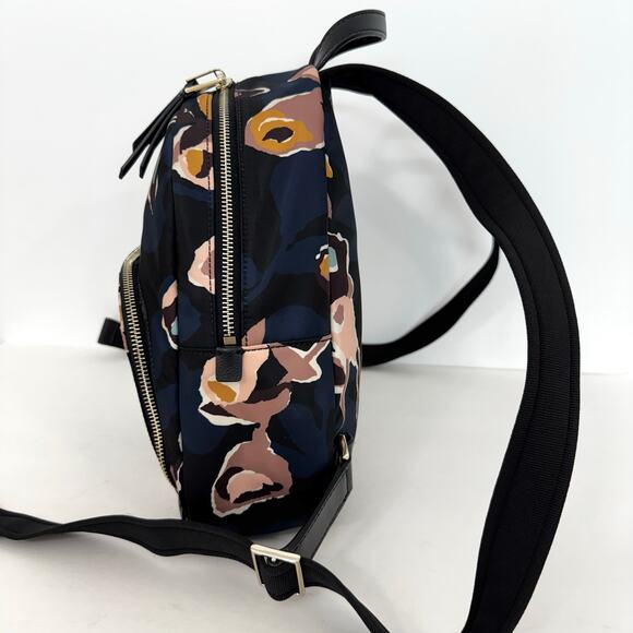 Kate Spade Dawn Paper Rose Medium Backpack Nylon Leather Trim in Black Floral - Picture 6 of 15